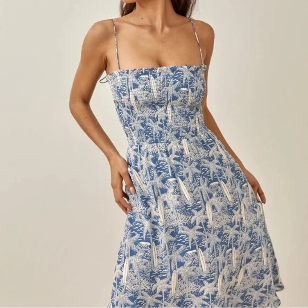Reformation Elegant Blue and White Women's Dress